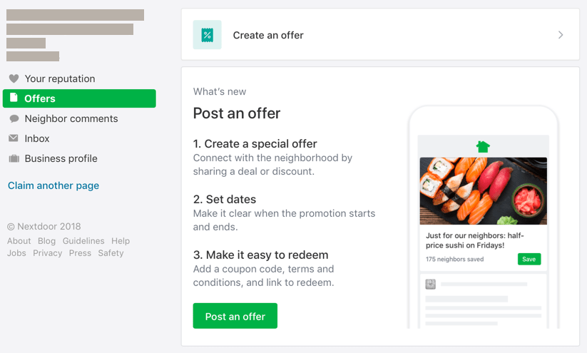 Nextdoor Business Page Offers Tab