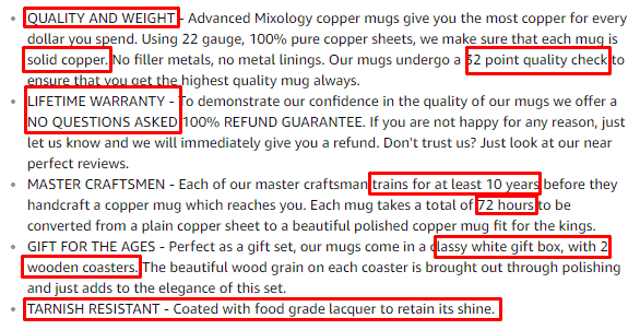 Amazon Listing Product Features