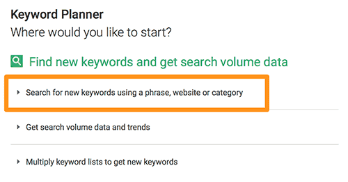 Google AdWords Keyword Planner Get Ideas Menu Item
