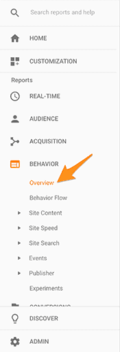 Google Analytics Behavior Overview Menu Item