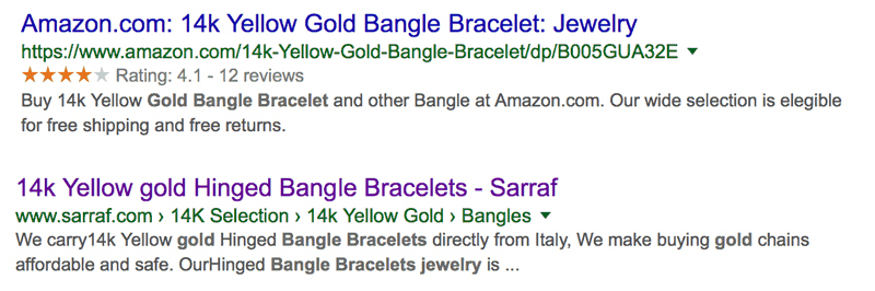 Comparing a structured data store product page vs a non-structured product page listing.