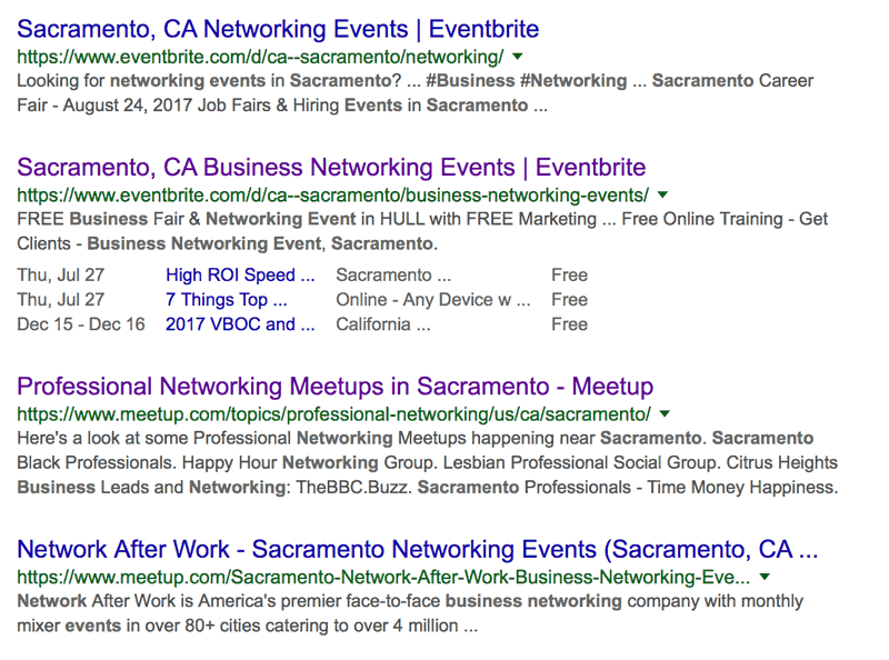 Google Search Results: Sacramento Business Networking Events