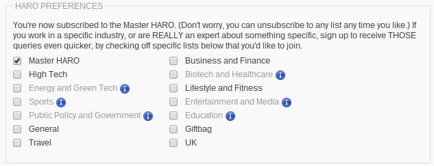 Help A Reporter Out Interest Preferences