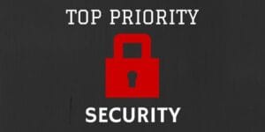 Your top priority should be to keep customer data secure.|Hand with a sticky note list on it.
