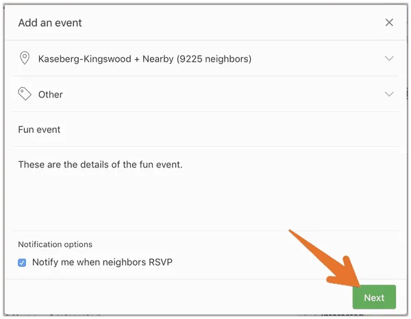 Nextdoor - Add Event First Screen
