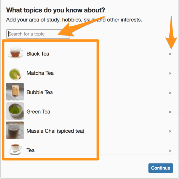 Quora Account Setup Topic Selection