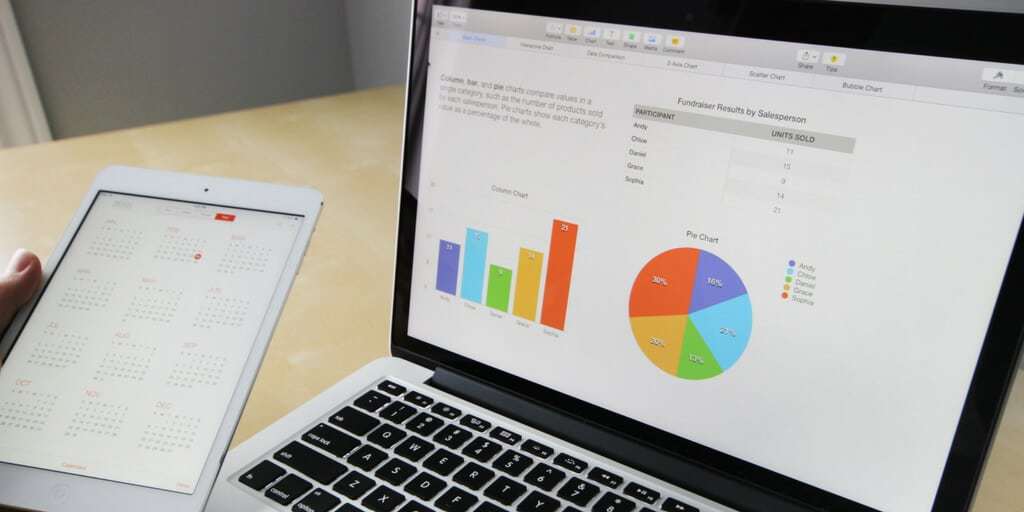 Spreadsheet on computer budgeting social media.