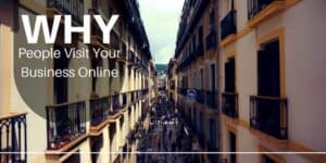 Why People Visit Your Business Online with city street and people shopping in background