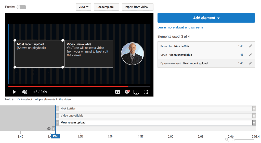 YouTube End Screen Settings