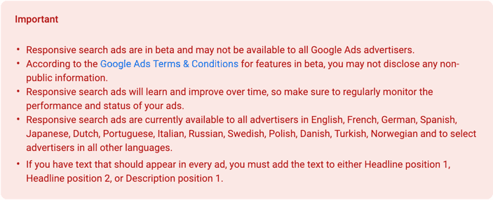 About responsive search ads important notice