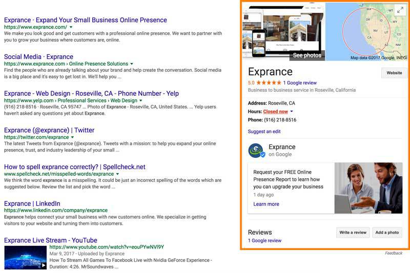 Exprance Google Search Result Business Listing