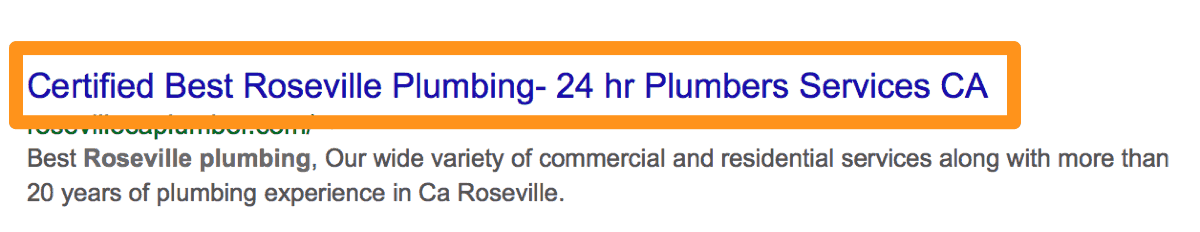 Roseville Plumbers Good Straightforward SEO Title